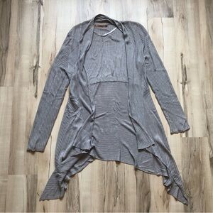 Belldini Light Gray Silver Ribbed Open-Front Waterfall Drape Cardigan